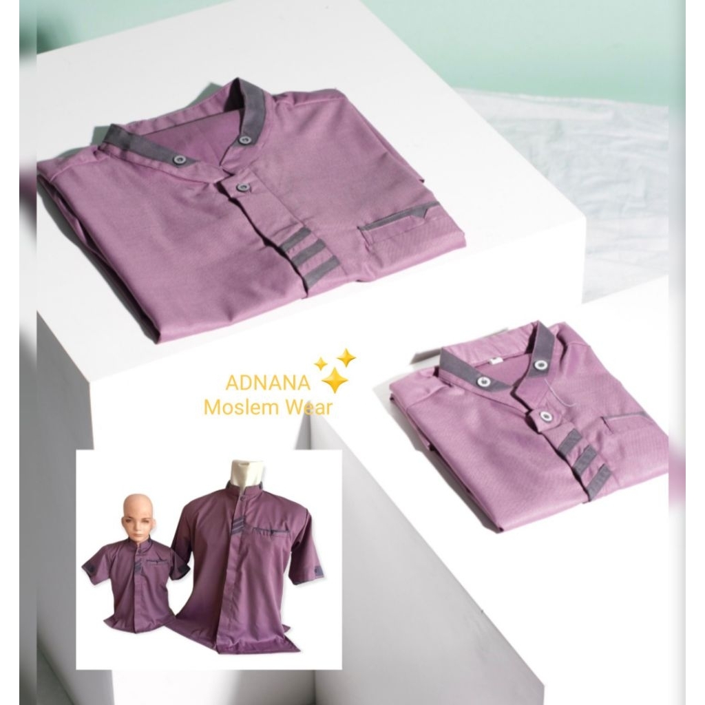 BAJU KOKO COUPLE AYAH ANAK WARNA UNGU LILAC DAN MARUN LENGAN PENDEK