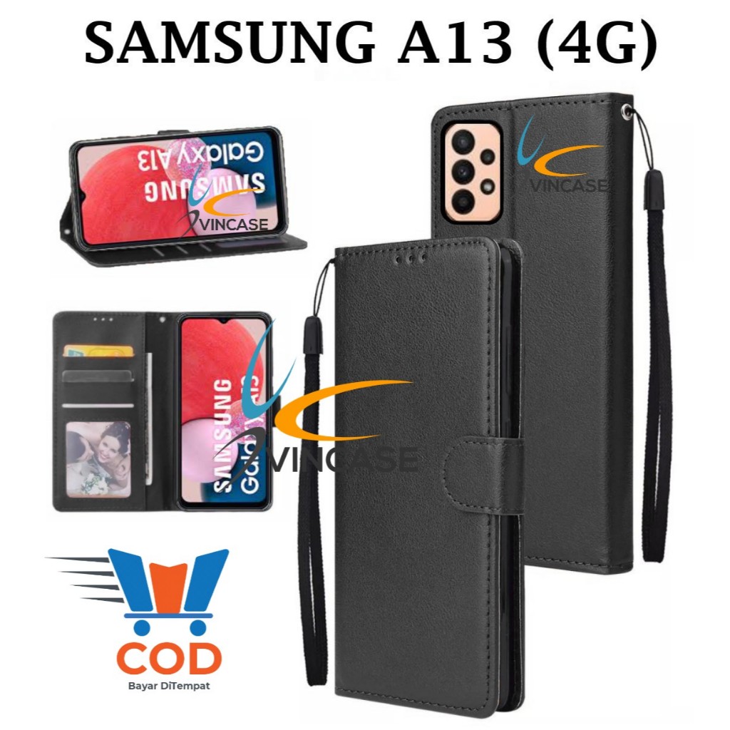 SAMSUNG A13 (4G) FLIP LEATHER CASE PREMIUM - FLIP WALLET CASE KULIT UNTUK SAMSUNG A13 (4G) - CASING 