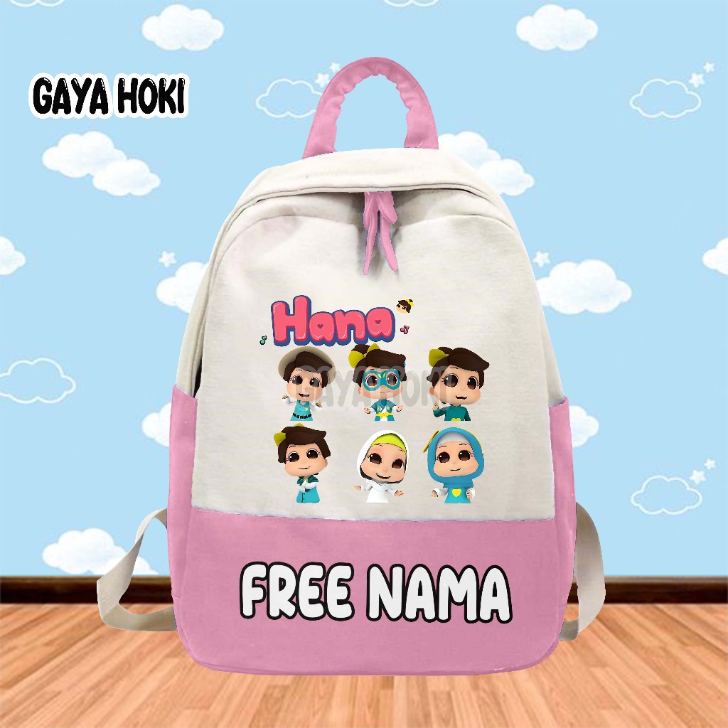 [FREE NAMA] Tas Ransel Tas Anak Sekolah TK/SD Gambar Karakter Hana Animasi Omar & Hana