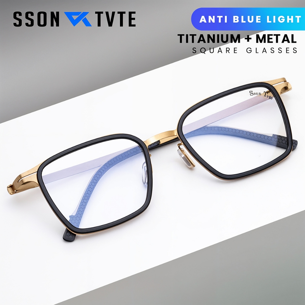 SSON TVTE Frame Kacamata Lensa Minus Pria Wanita Frame Kotak Titanium 9602