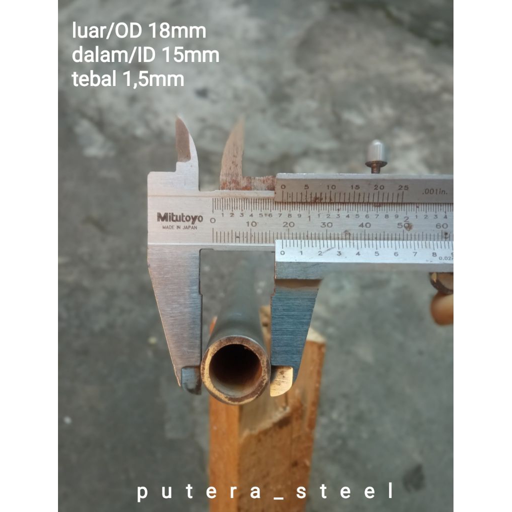 pipa besi seamles luar/OD 18mm dalam/ID 15mm tebal 1,5mm ukuran 10-100cm