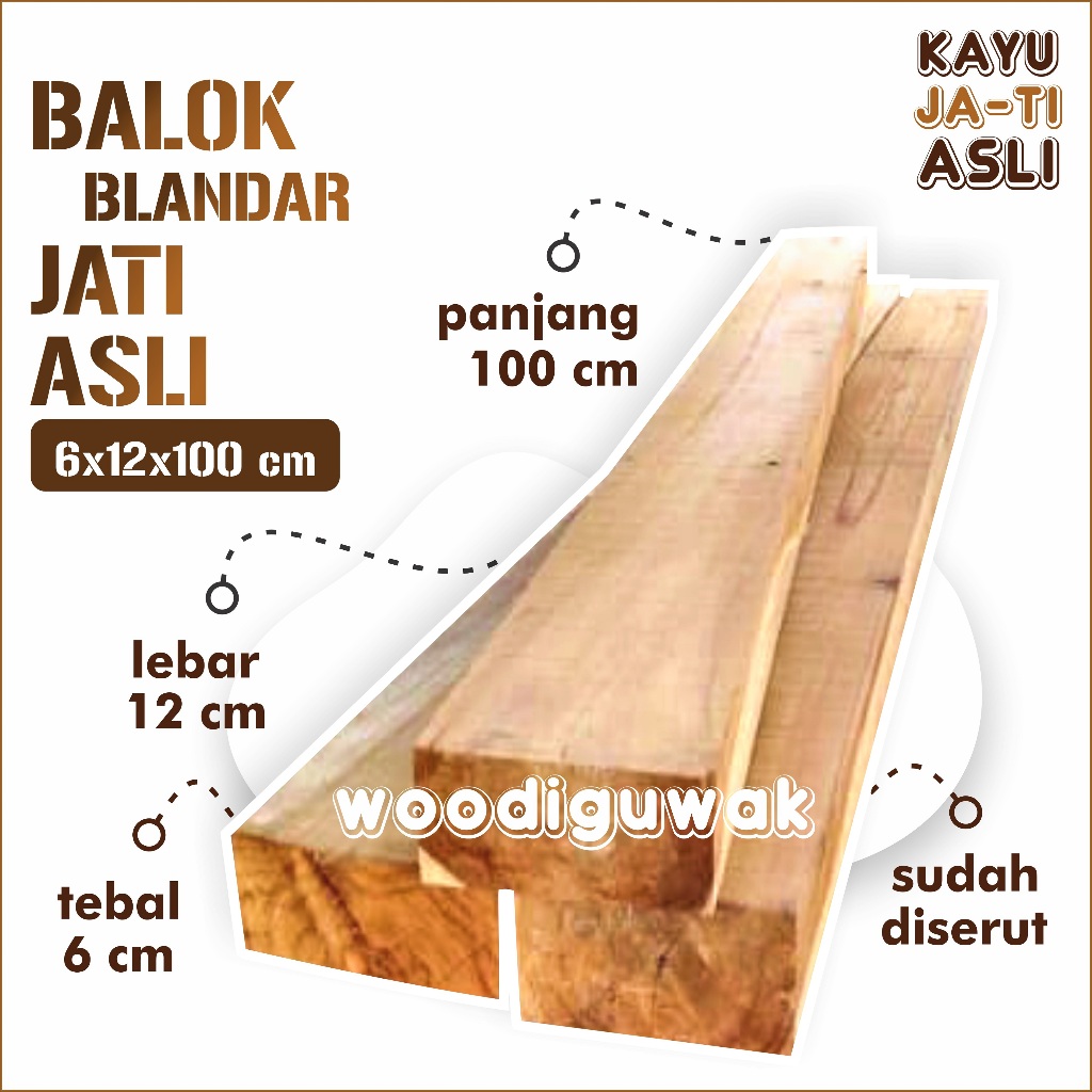 Balok Kayu Jati Asli 6x12x100 cm Allgrade Kondisi Sudah Serut Bahan Kusen Material Konstruksi  - woo