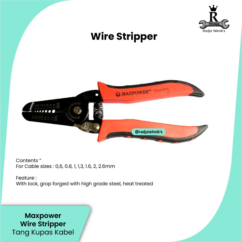 MAXPOWER Wire Stripper  Wire Stripper 7"  Tang Kupas Kabel 7"  Hand Tools Maxpower