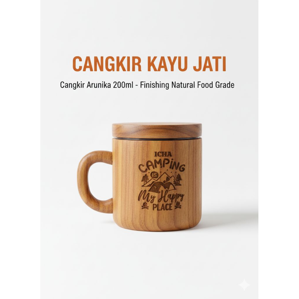 Mug Kayu Jati Custom || Cangkir Kayu Jati Custom Nama/Logo/Tulisan - Kado Ulang Tahun