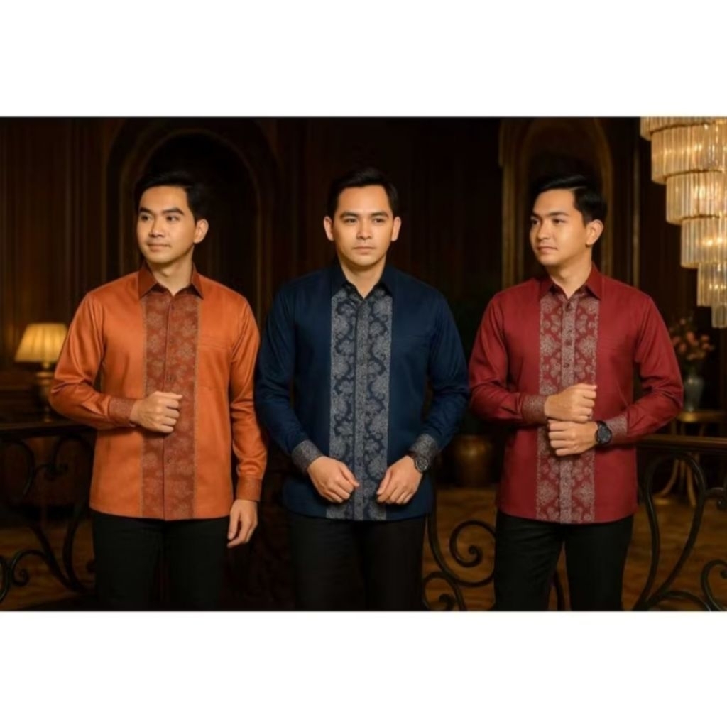 KEMEJA VARIASI SONGKET SATIN | Baju Kondangan Pria Modern | Kemeja Pria Formal Tradisional | Baju Pr