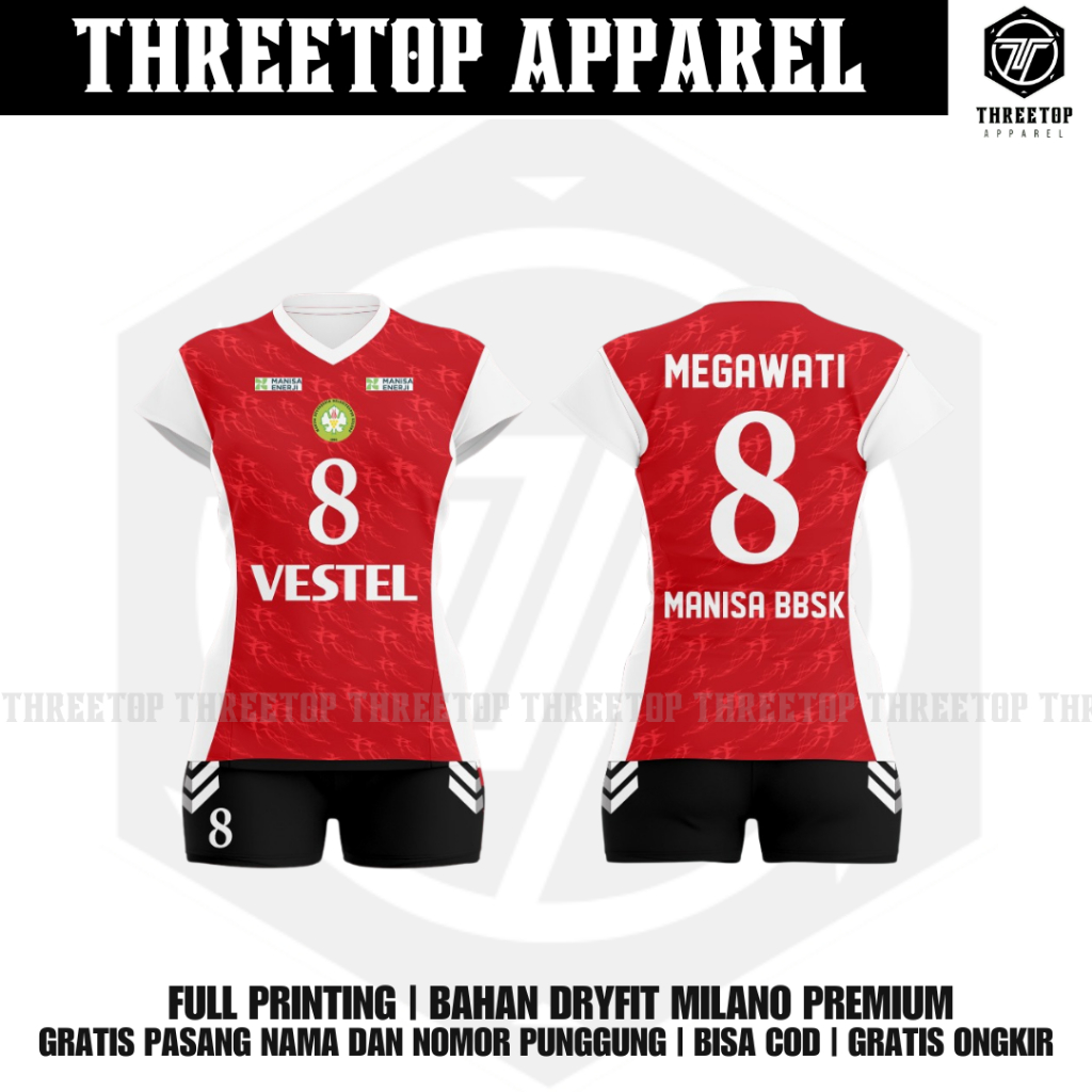 Jersey Voli Terbaru MANISA BBSK Premium Full Printing Gratis Pasang Nama Logo dan Nomor Punggung