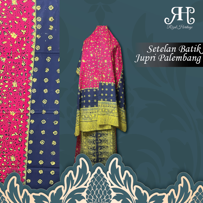 Batik Jupri Palembang Bahan Katun Warna Merah Navy | Batik Jupri Cap Tulis | Batik Jepri Palembang