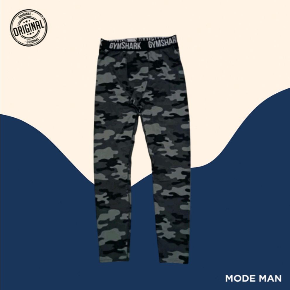 Gym-Shark Legging Cowok Element Baselayer Grey Print – Legging Olahraga Pria, Celana Fitness Elastis