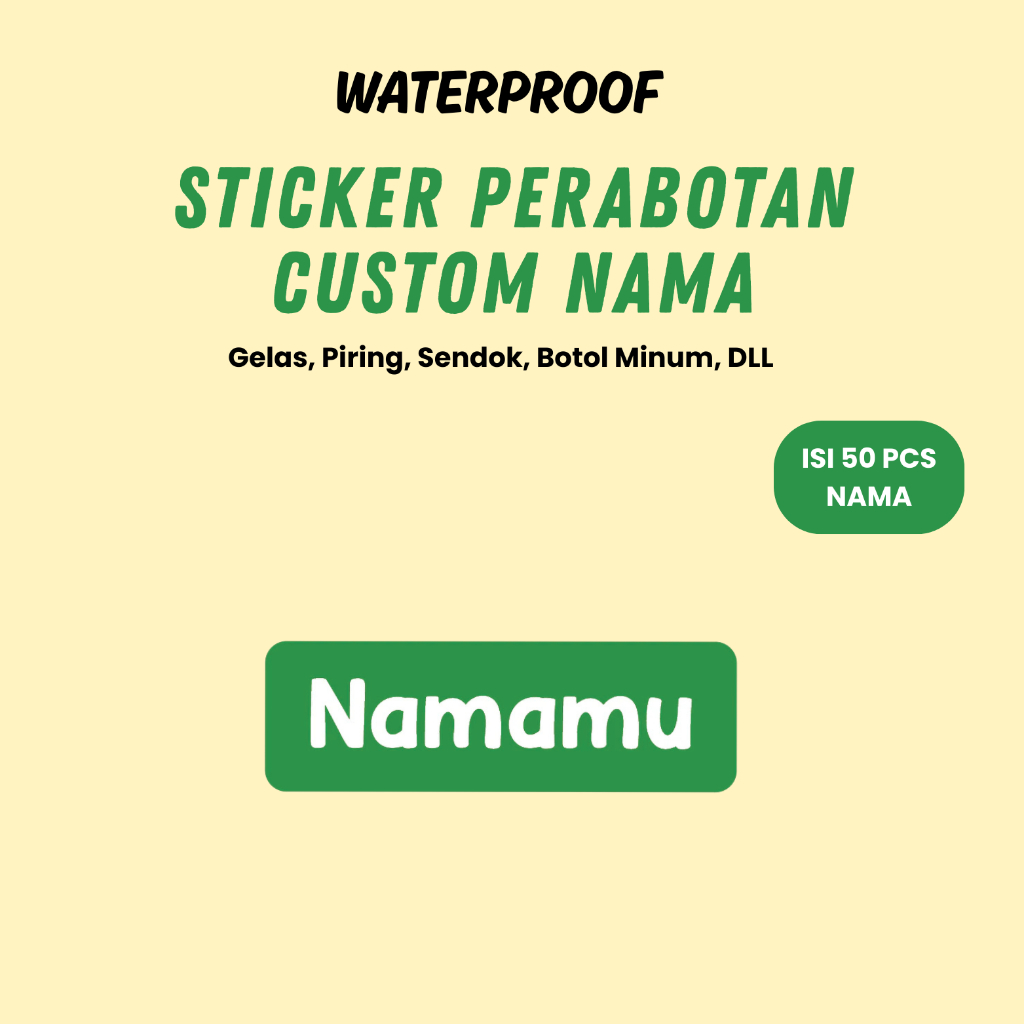 

50 PCS Sticker Barang Custom Nama Piring Sendok Botol Gelas Perabotan timbul waterproof labell Ajaib