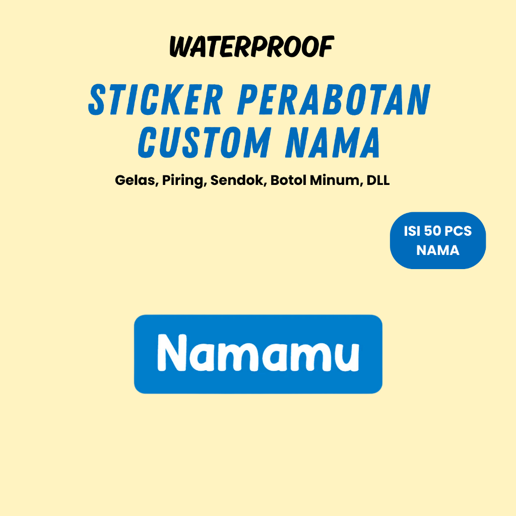 

50 PCS Sticker Barang Custom Nama Piring Sendok Botol Gelas Perabotan timbul waterproof label Ajaibb