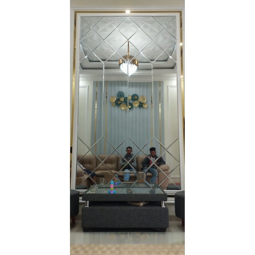 Kaca cermin bevel motif tombak asli bevel