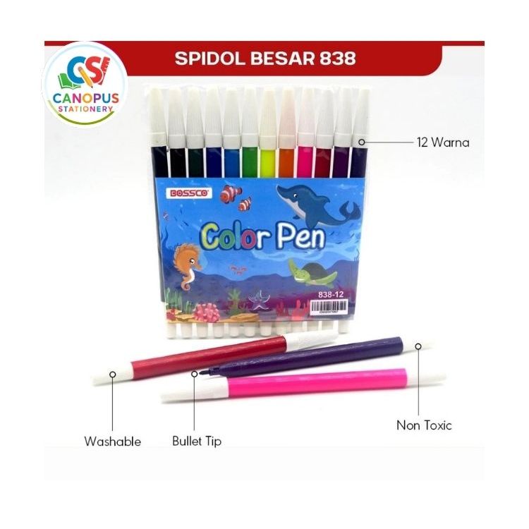

1 Set Spidol BOSSCO 12 WARNA - Spidol warna Bossco 12 warna (1 pack 12 warna)