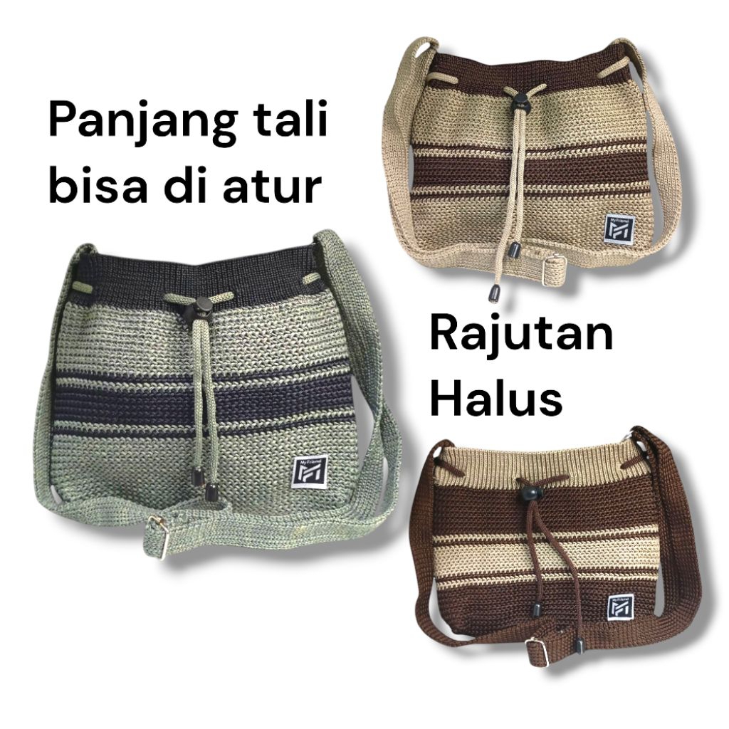 Tas Hp dan Dompet Selempang Wanita Rajutan Halus Serut lebar Motif Kombinasi warna