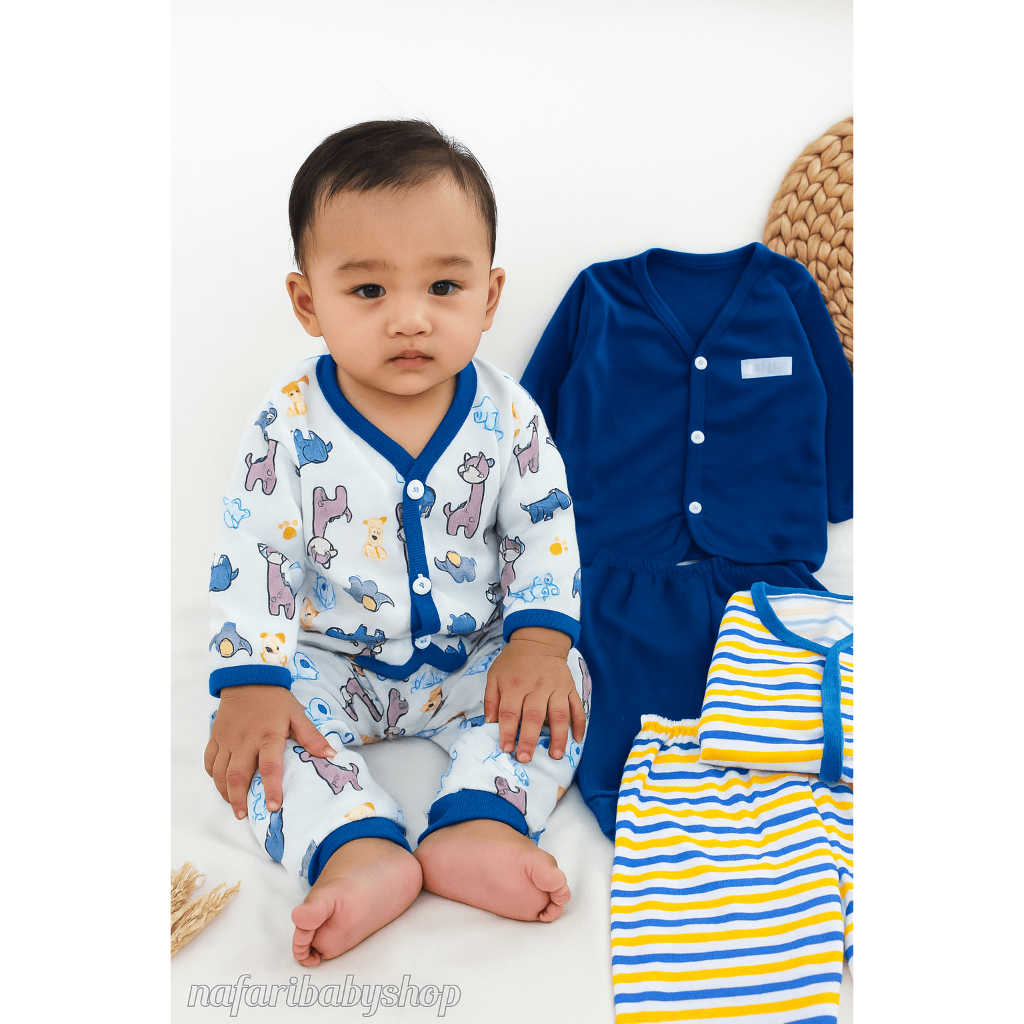 6 PCS / 3 STEL Baju Bayi Lengan Panjang Celana Panjang Seri Denim 0-3 Bulan Bayi Baru Lahir Baju Bay