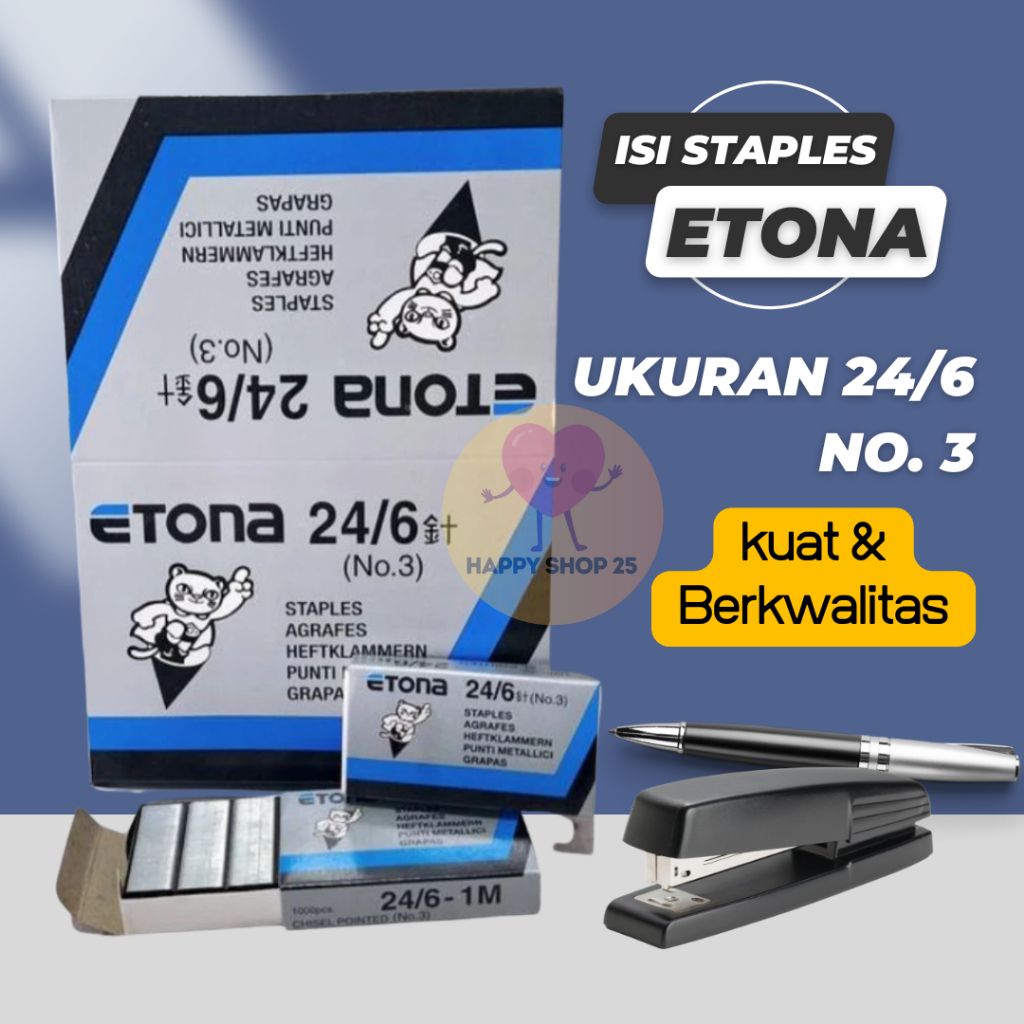 

3 Box ETONA Isi Staples 24/6 No.3 ( Isi 20pcs x 3box )