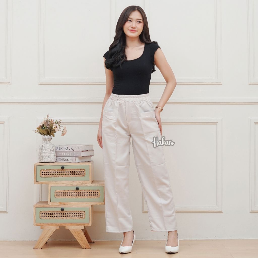 Celana Kulot Highwaist Wanita Full Karet Anti Begah - Loose Pants Premium Bahan Jatuh Dan Adem OOTD 
