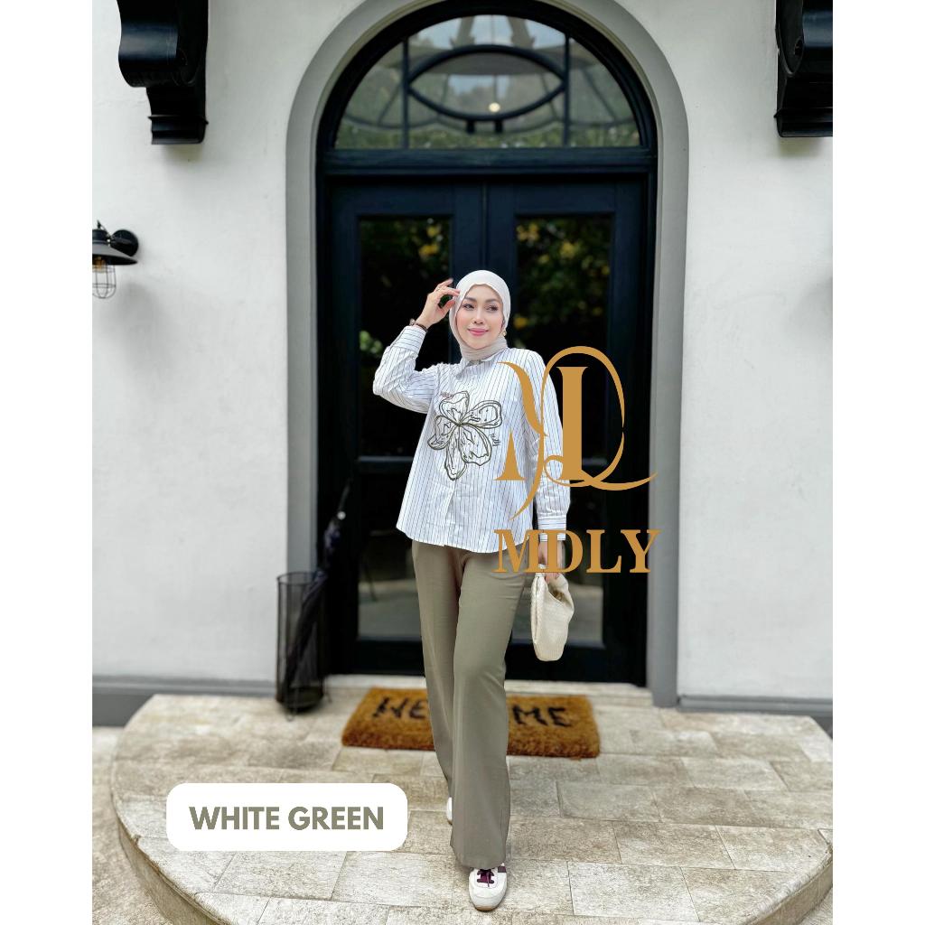 Fleur Embroidery Stripes Set by MDLY - One set Wanita Setelan Wanita Terbaru Setelan MDLY Setcel Wan