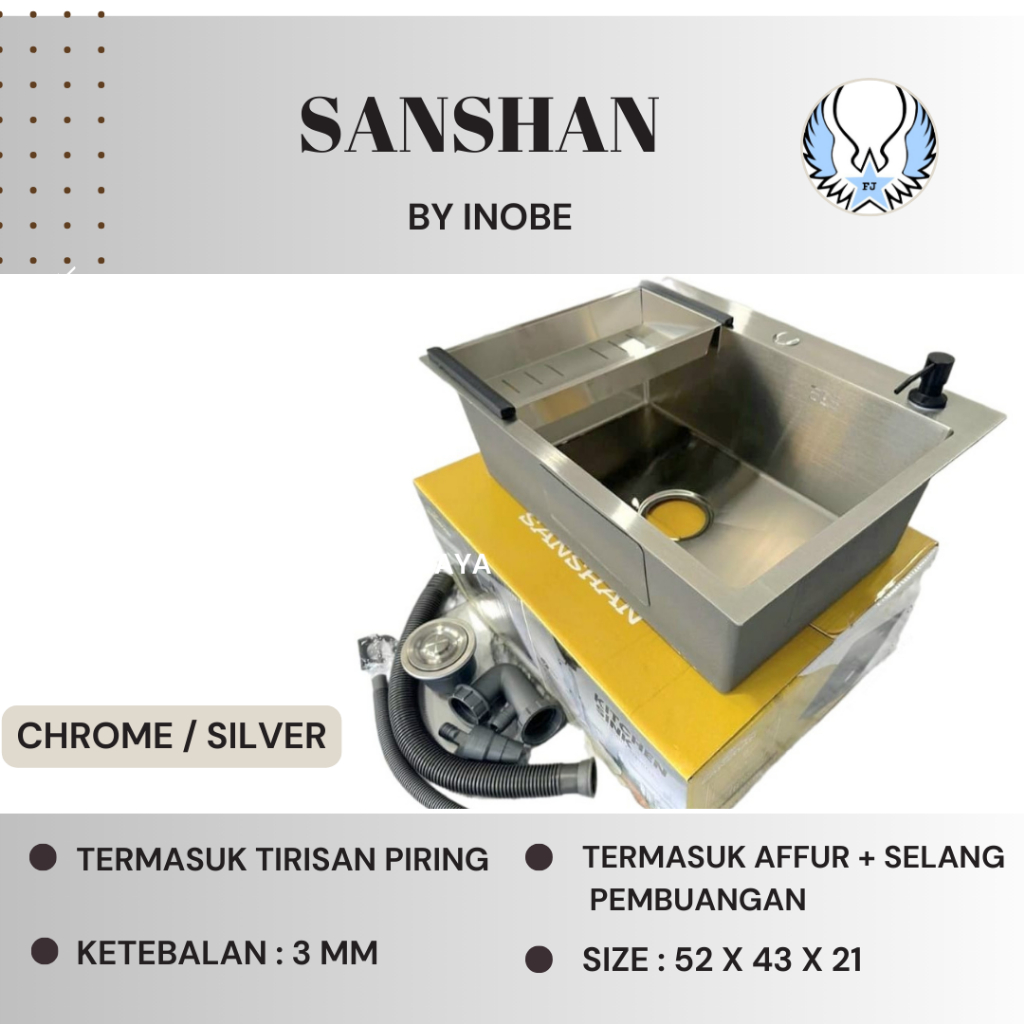 KITCHEN SINK SET 1 LUBANG BAK CUCI PIRING STAINLESS SATIN SILVER 5243 /  BAK CUCI PIRING SET 1 LUBAN