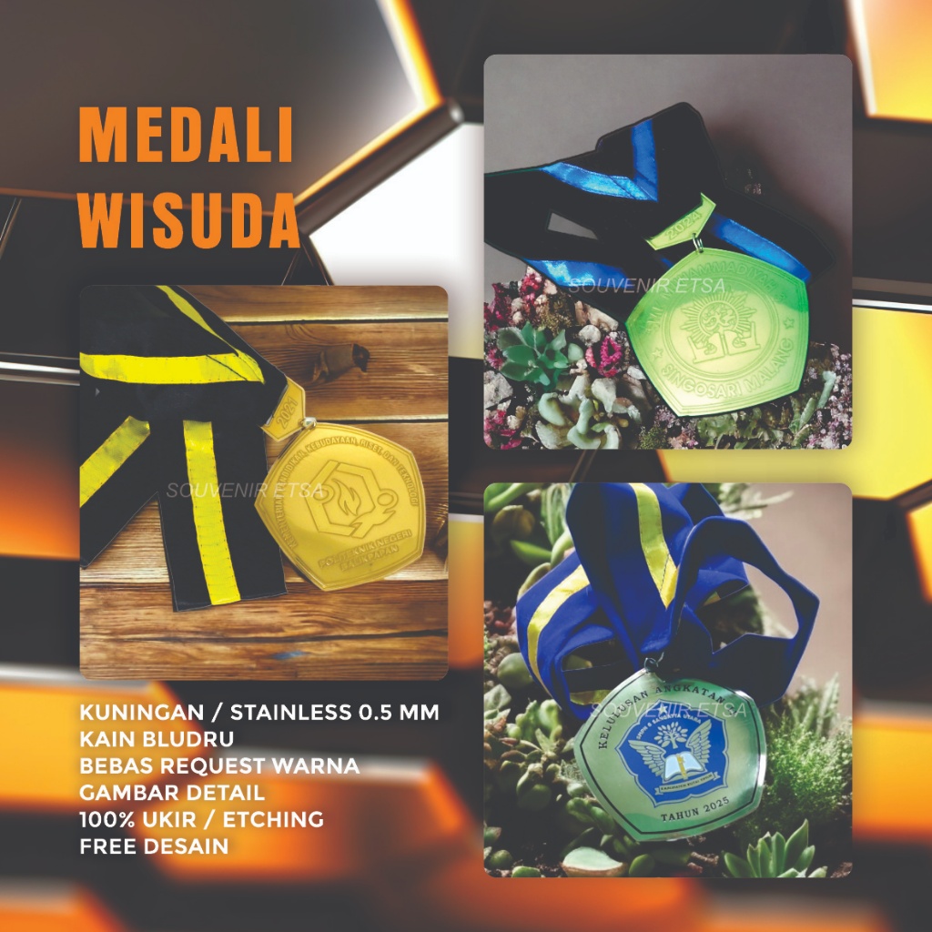 Medali Wisuda Custom Kain Bludru.Kuningan.Stainless
