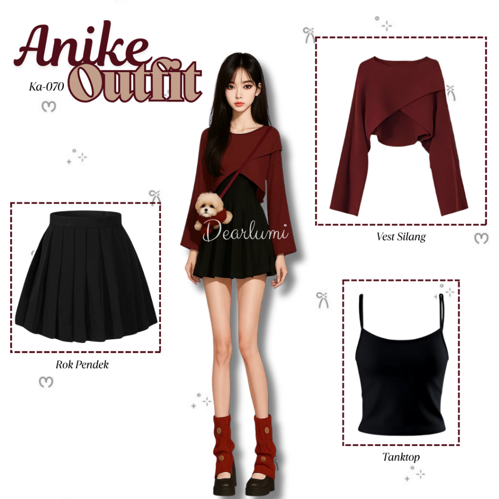 Dearlumi - Anike Outfit Set Wanita Outfit Christmas ( Rok Pendek + Vest Silang + Tanktop ) One Set O