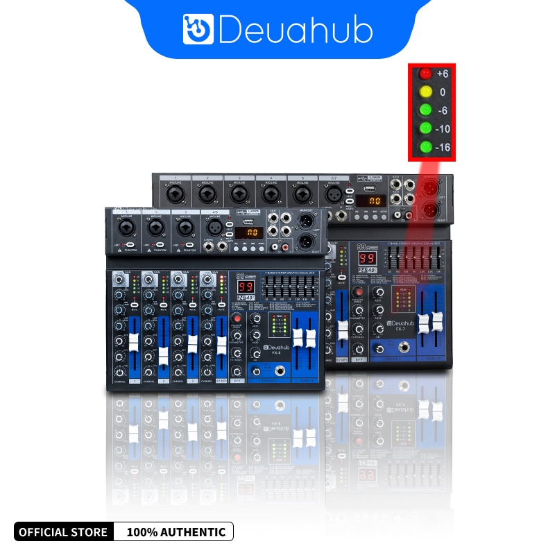 Deuahub Audio Mixer DJ Mixer Audio Misker Mixer 5Ch/7Ch FX-5/FX-7 Support Bluetooth/USB/PC/MP3 Playb
