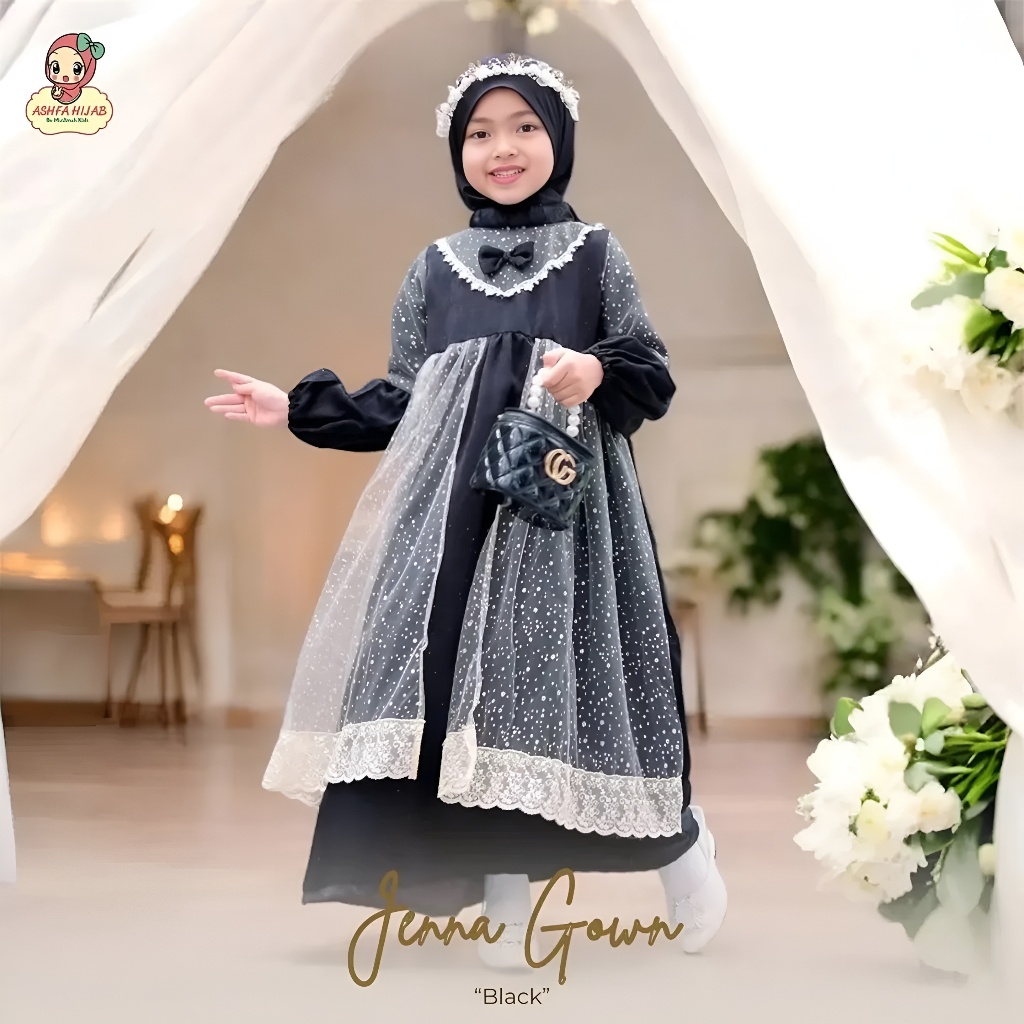 Sasikirana - Jeena Dress Kids Usia 8 - 11 Tahun Bahan Crinkle Mix Tile Raindrop+Renda / Dress Kids P