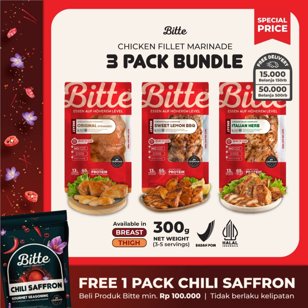

Bitte Food 3 PACK BUNDLE Chicken Fillet Marinade / Ayam Filet Marinasi 300g