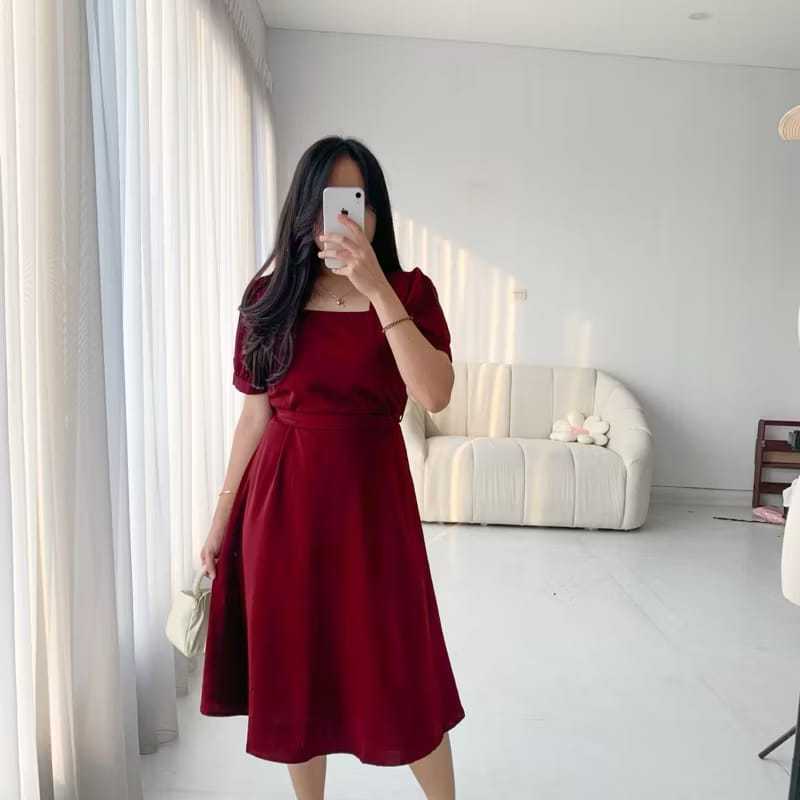 Midi Dress Yora - Dress Wanita Korean Style Kekinian/Dress Sabrina Jumbo S-XXXXL