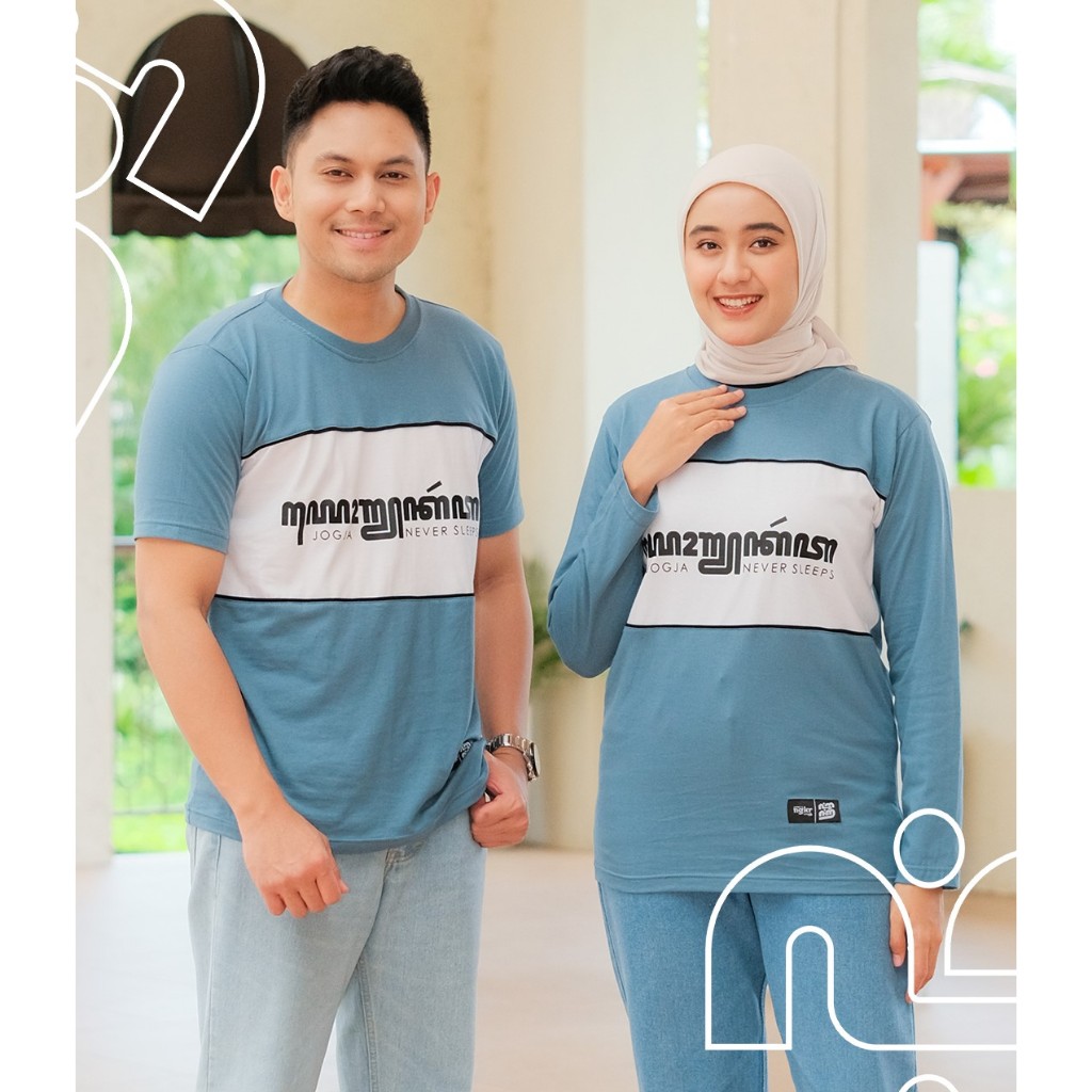 Ngangkring Apparel Kaos Couple Aksara Jawa Biru Putih Oleh Oleh Khas Jogja Combed 30s Premium