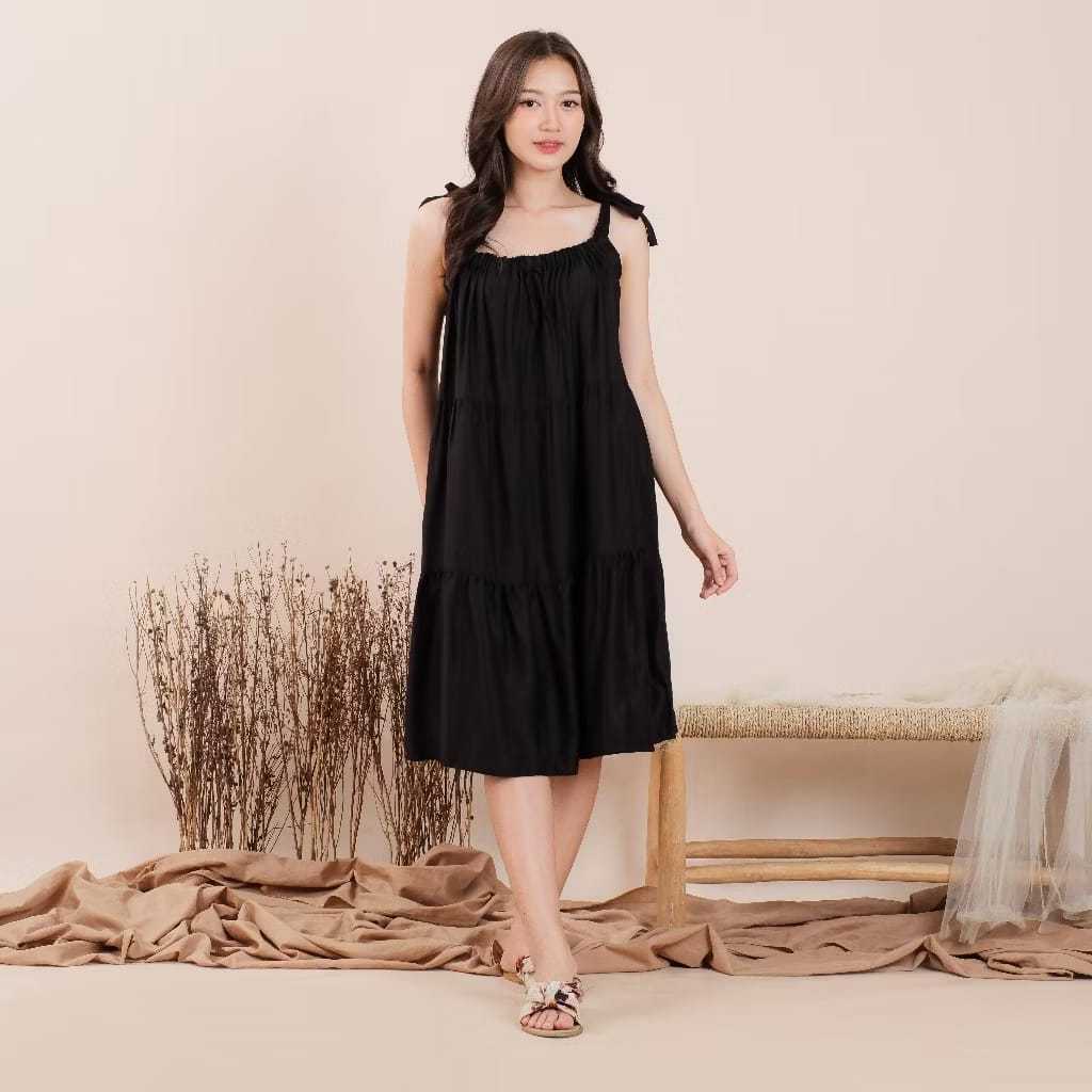 Ruffle Dress Risma - Dress Wanita Kekinian/Sabrina Jumbo Casual Tali Pundak