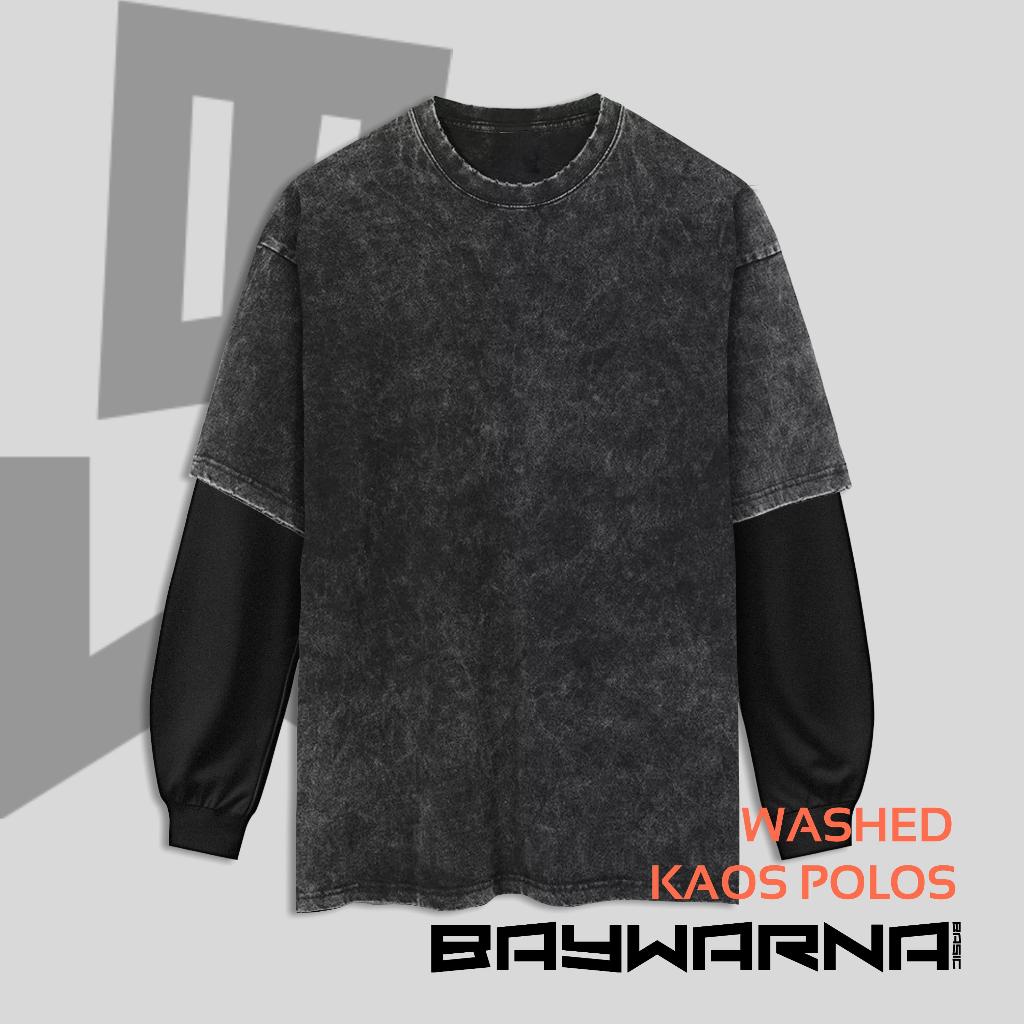 BAYWARNA kaos WASHED DOUBLE LAYER POLOS SLIMFIT katun combed24s washed unisex DOUBLE LAYER POLOS TSH