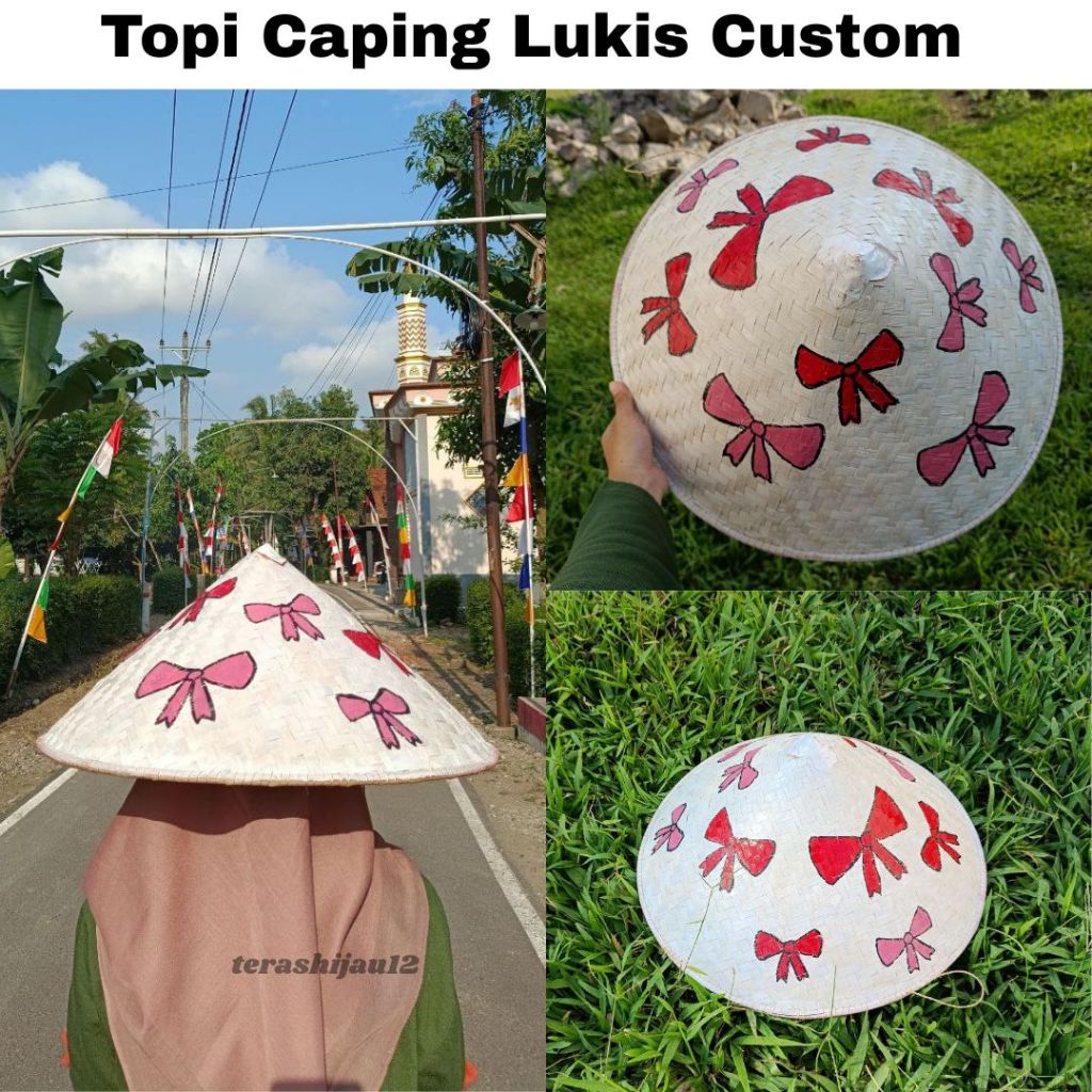 topi caping petani lukis jumbo - caping dekorasi motif custom