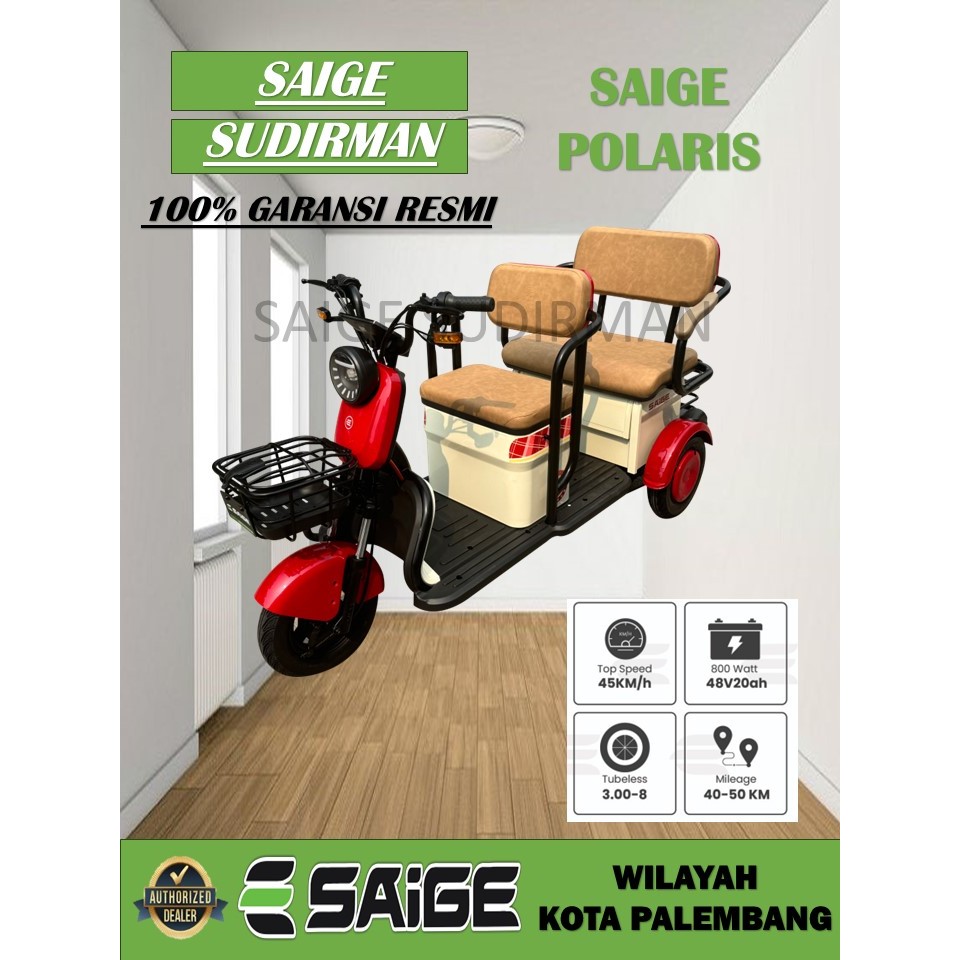 Sepeda Listrik Roda 3 SAIGE POLARIS Motor Power 800W 48v/20Ah Garansi Resmi Saige Indonesia