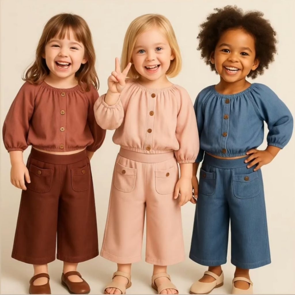 Setelan Crop Linen Anak Perempuan HM 4-12 Tahun