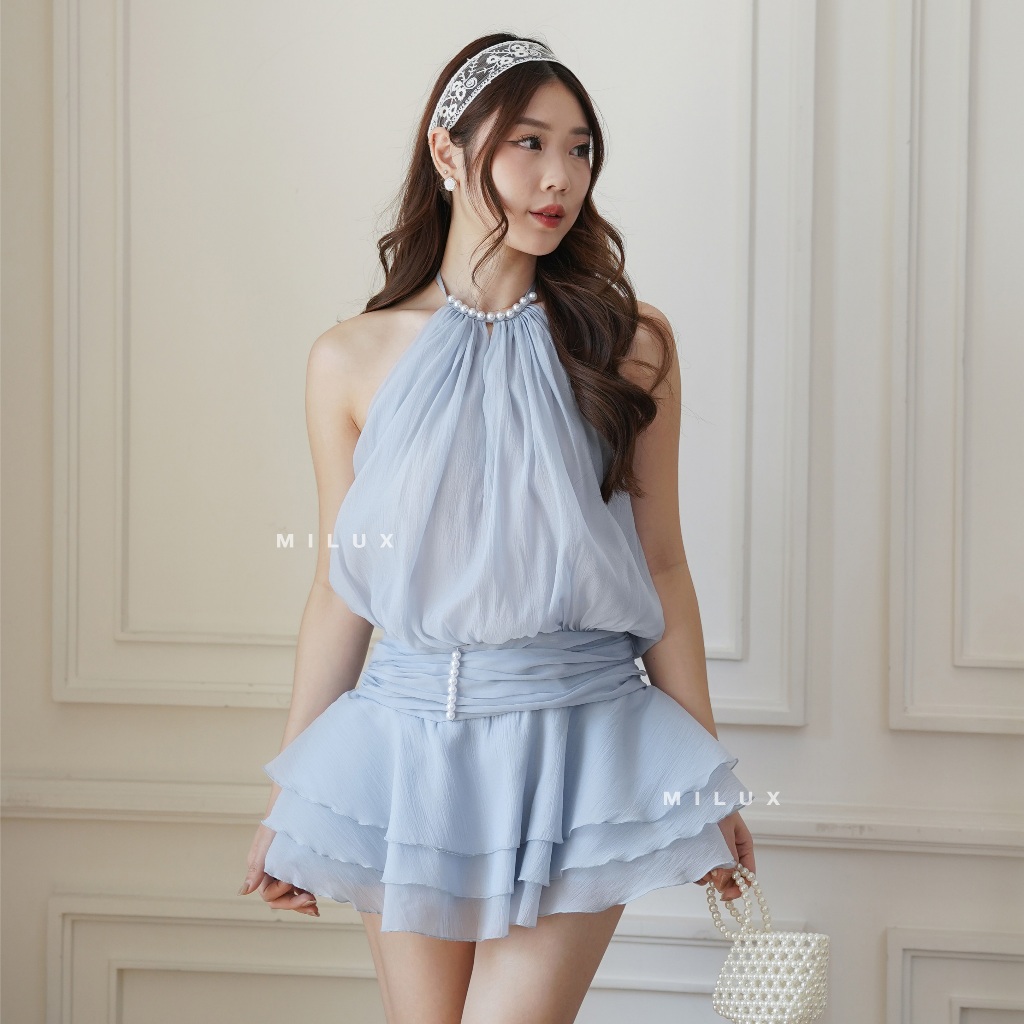 DRESS NEW ARRIVAL FEMINIM ORGANZA MINI GAUN PENDEK MX428