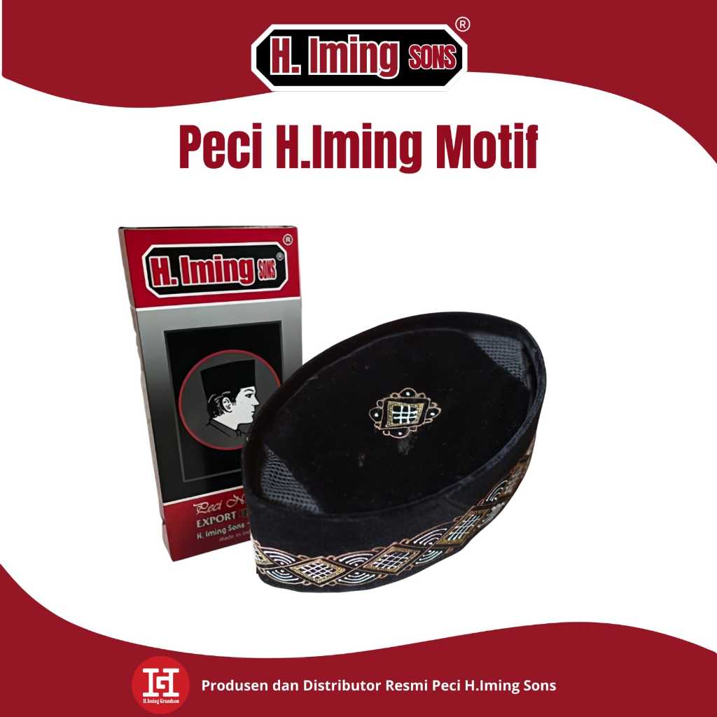 Peci Songkok Kopiah H.Iming Sons Hitam Motif - Peci Hitam Motif Songkok motif gold