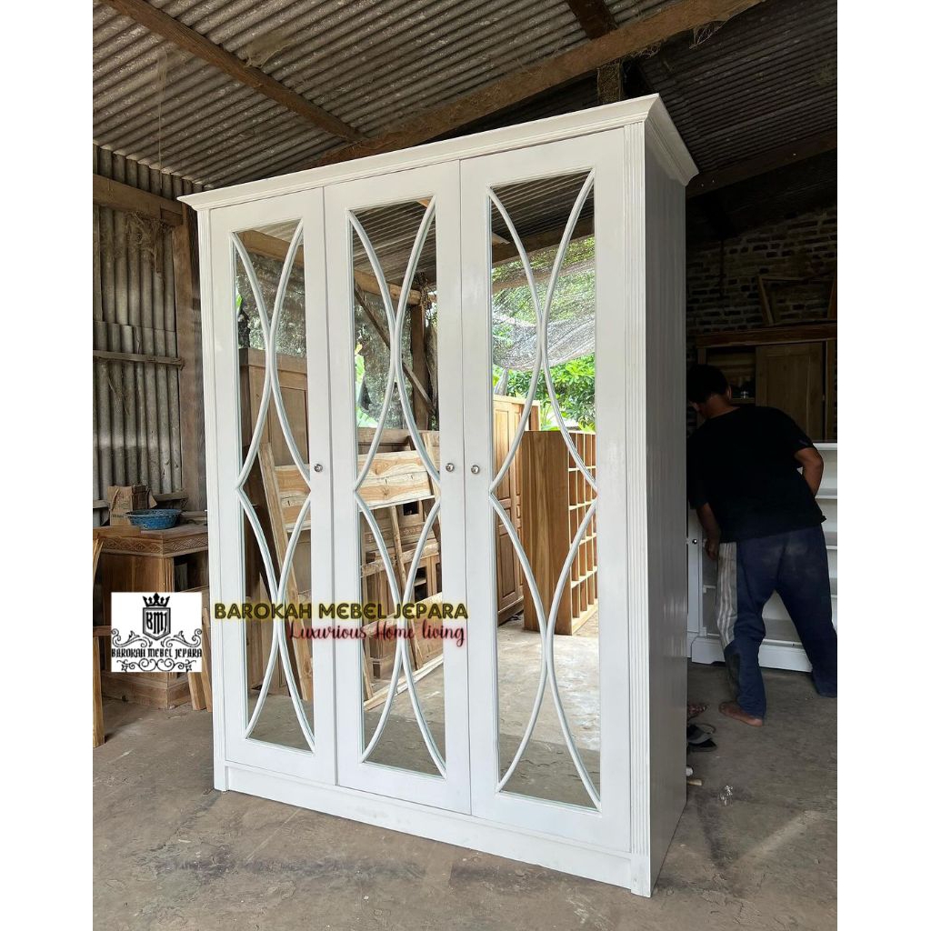 lemari pakaian duco putih lemari jati baju pintu 3 modern minimalis