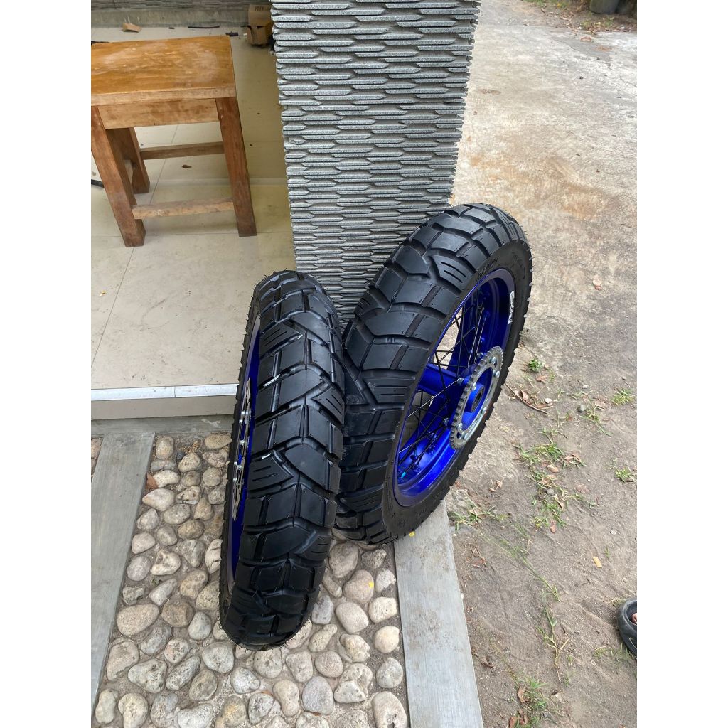 Rakitan Paket Roda Supermoto CRF 300/350 Full Scarlet Tromol CNC Ban Kenda Dual Purpose Ring 17 Beka