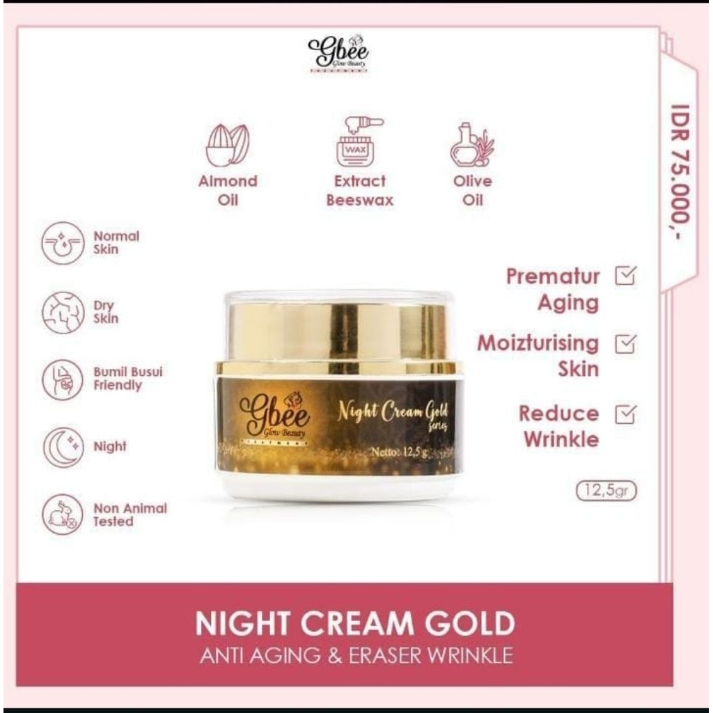 GBEE GLOW BEAUTY SKINCARE ECER NIGHT CREAM GOLD