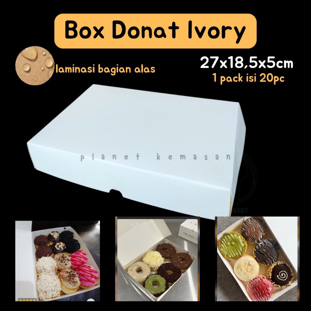 [Isi 20pc] Box Donat putih polos isi 20pc / box donat ivory / box donut isi 6 12 / box 27x18x5
