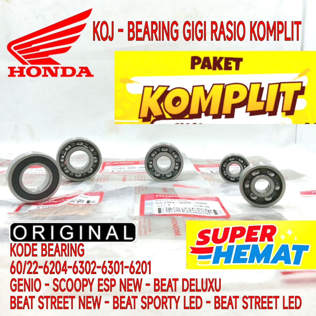 KOJ ORIGINAL BEARING GIGI RASIO KOMPLIT HONDA GENIO, BEARING GIGI RASIO HONDA SCOOPY ESP NEW, BEARIN