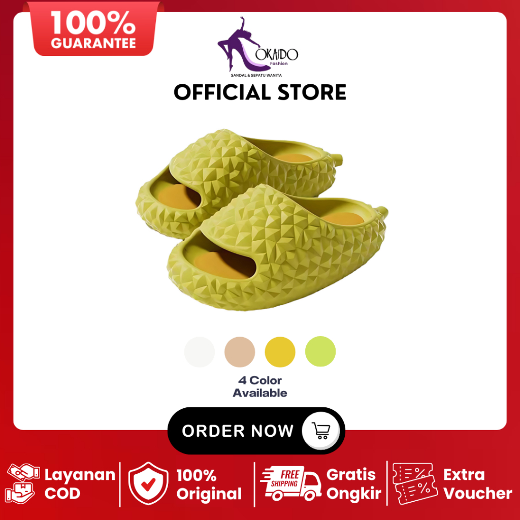 OKAIDO OFFICIAL Sandal Selop Rumah Durian & Model Huruf Wanita Cewek Perempuan Korea Style Lucu