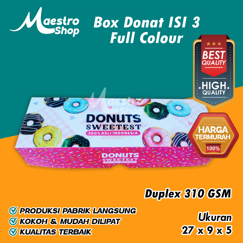 

Box Dus Donat Motif Full Colour | Isi 3 | 27x9x5 | Duplex 310gsm
