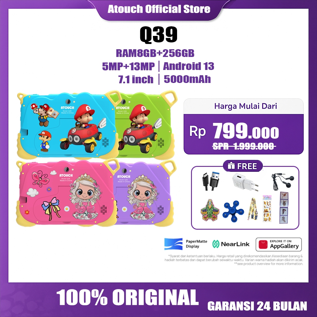 ATOUCH 【Beli 1 Gratis 8】8GB+256GB Tablet Anak Untuk Belajar Tab Anak Android Anak Tablet Anak Androi