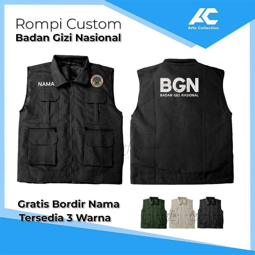 Rompi Dewasa Custom Badan Gizi Nasional Vest Lapangan BGN SPPG