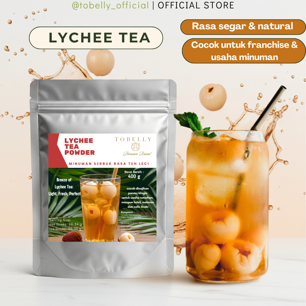 

Tobelly Lychee Tea Powder 400g | Bubuk Teh Leci Premium untuk Minuman Cafe & Resto