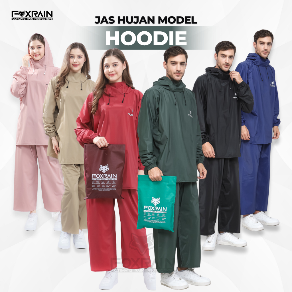 FOXRAIN Jas Hujan Model Hoodie Tanpa Zipper Bahan Premium PVC 0.25 Full Seal Press Tebal Anti Rembes