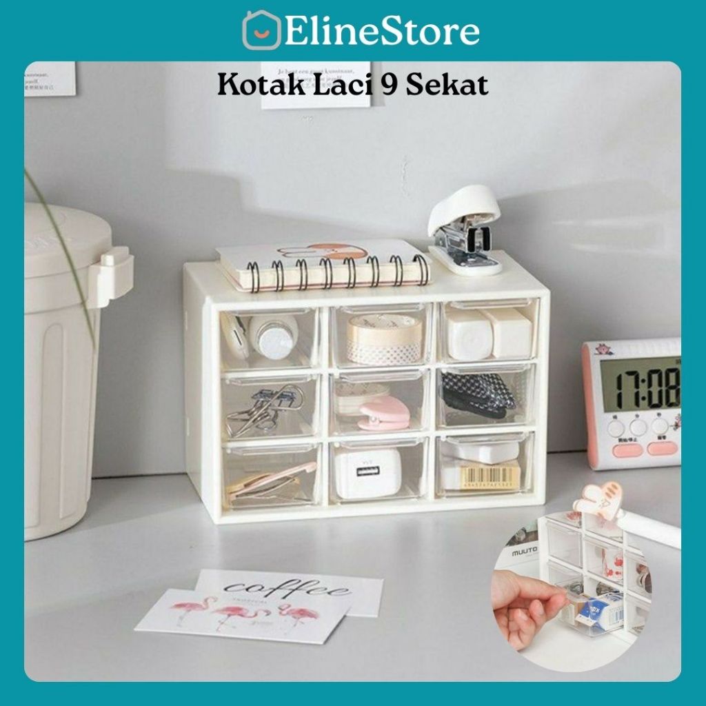 KOTAK LACI PERHIASAN KOTAK AKSESORIS MINI 9 SEKAT KOTAK PENYIMPANAN PLASTIK SUSUN - Elinestore