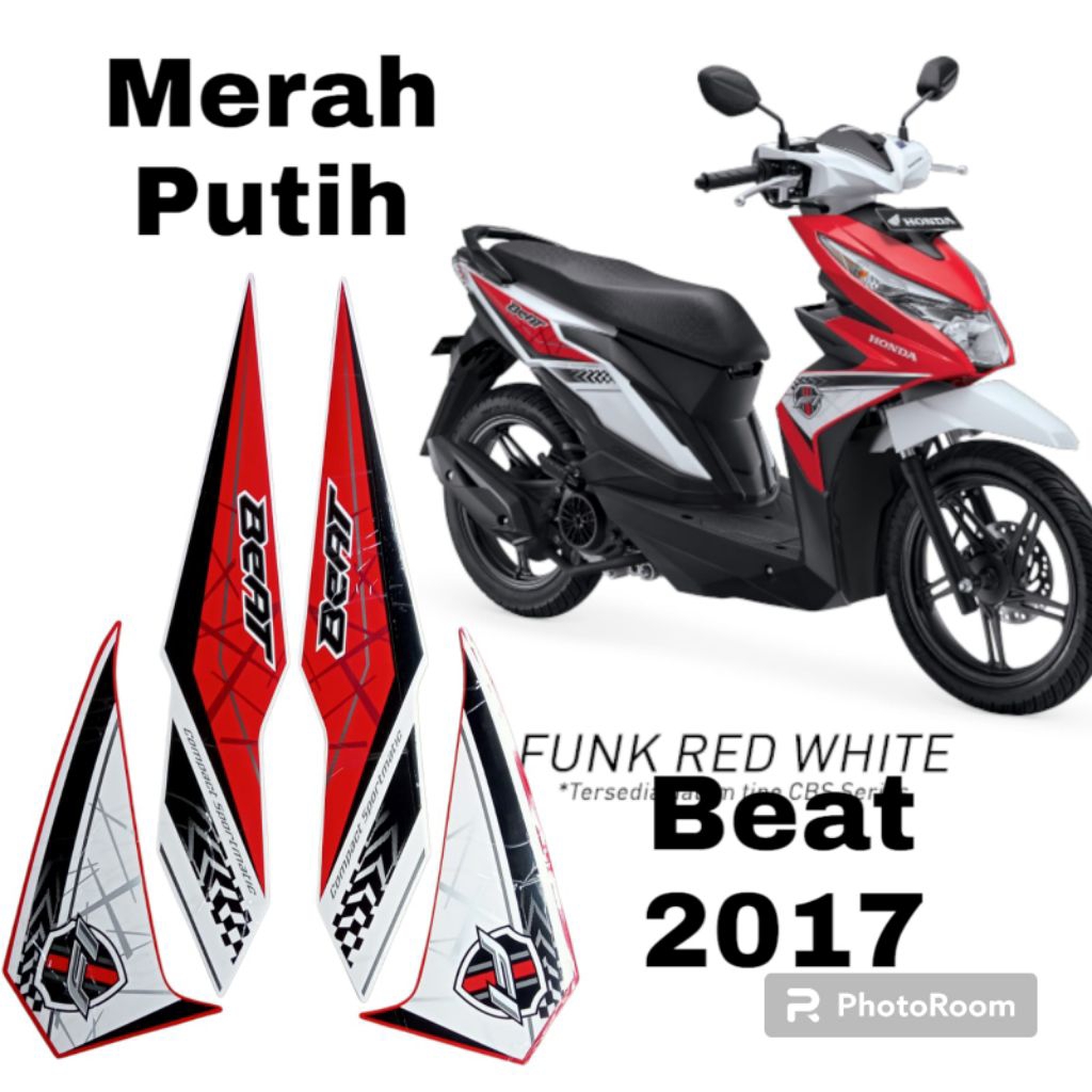 striping honda beat 2017 putih merah, lis motor honda beat merah putih