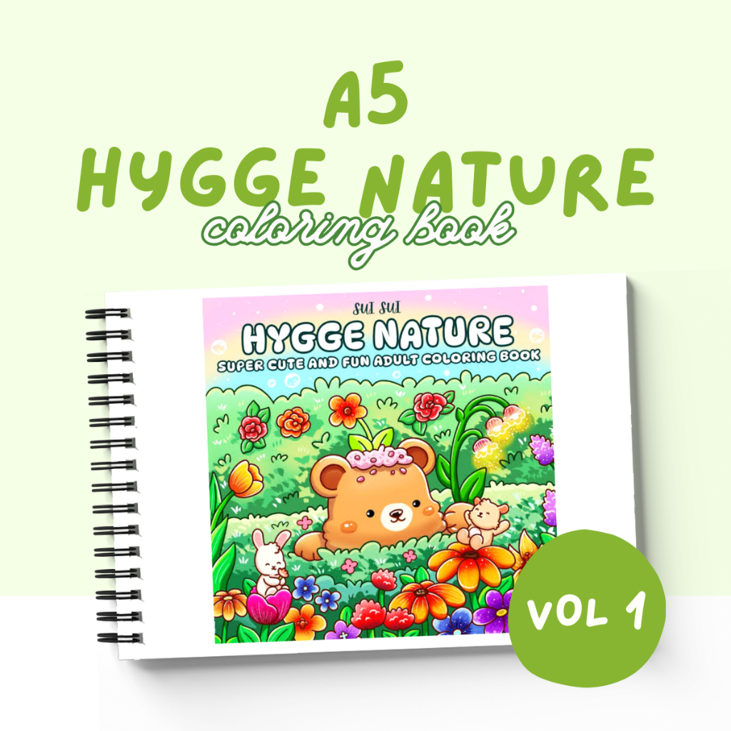

HYGGE NATURE VOL 1 Coloring Book for Adults and Teens Daily Activities Cute Cozy Relaxation A5 21x15cm